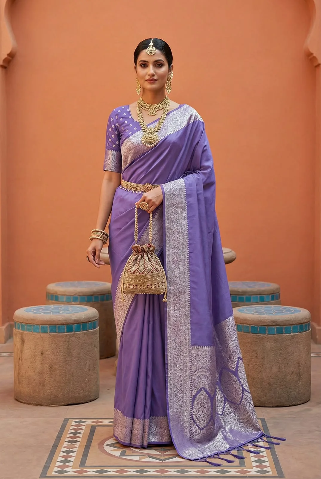 Teal Blue Meenakari design Banarasi Silk Saree
